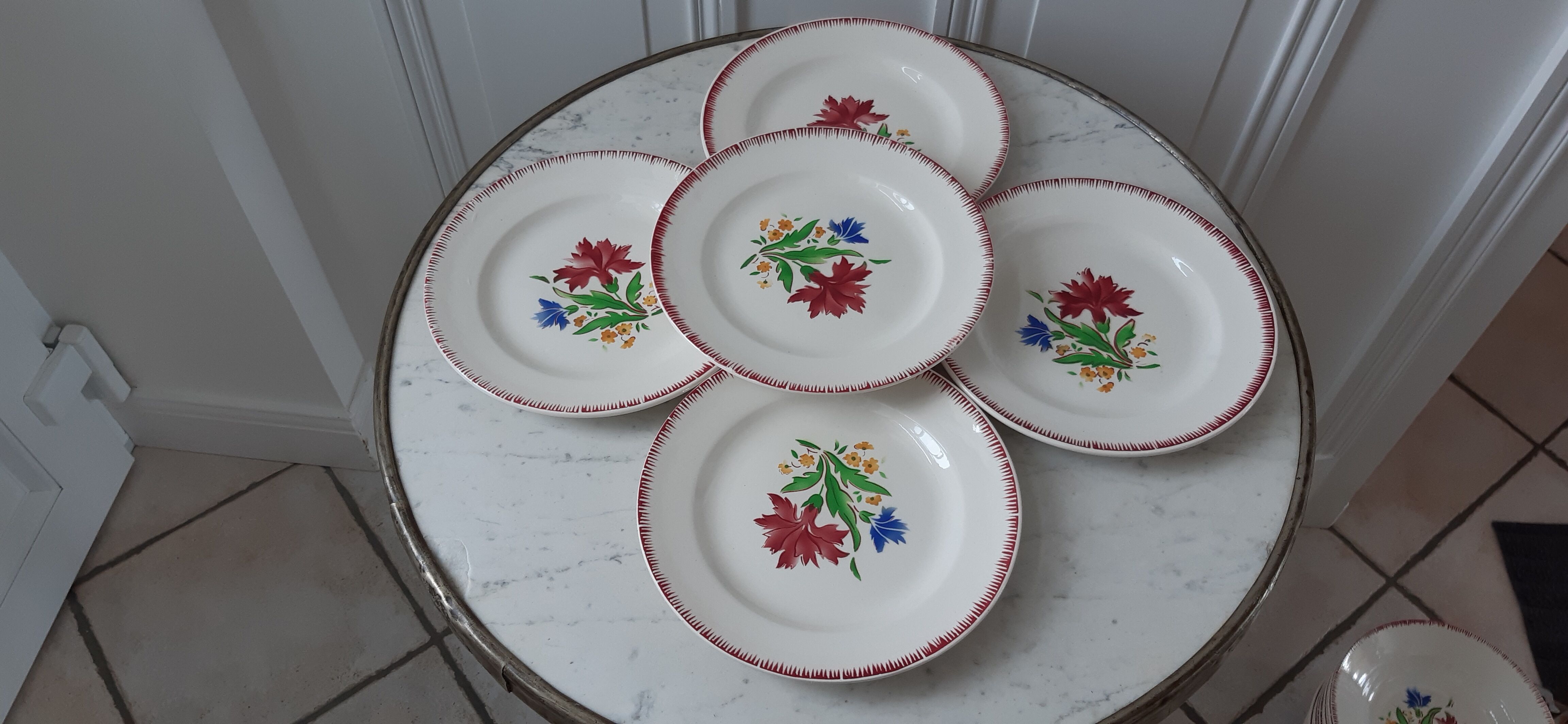 Set of 5 dessert plates Digoin Sarreguemines years 30-40