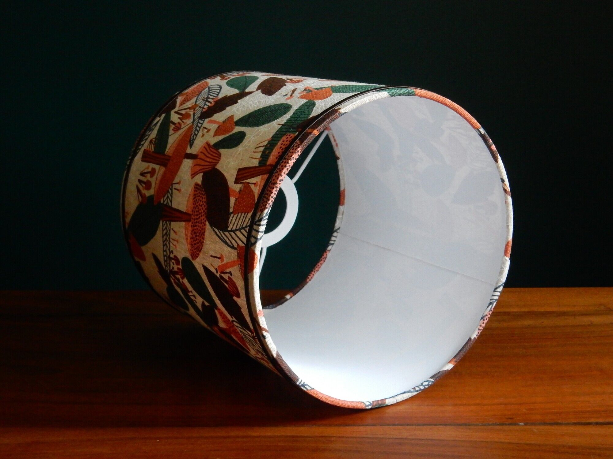 Mushroom lampshade and vintage orange glass lamp foot