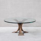 Bronze and glass belgium mid-century coffee table