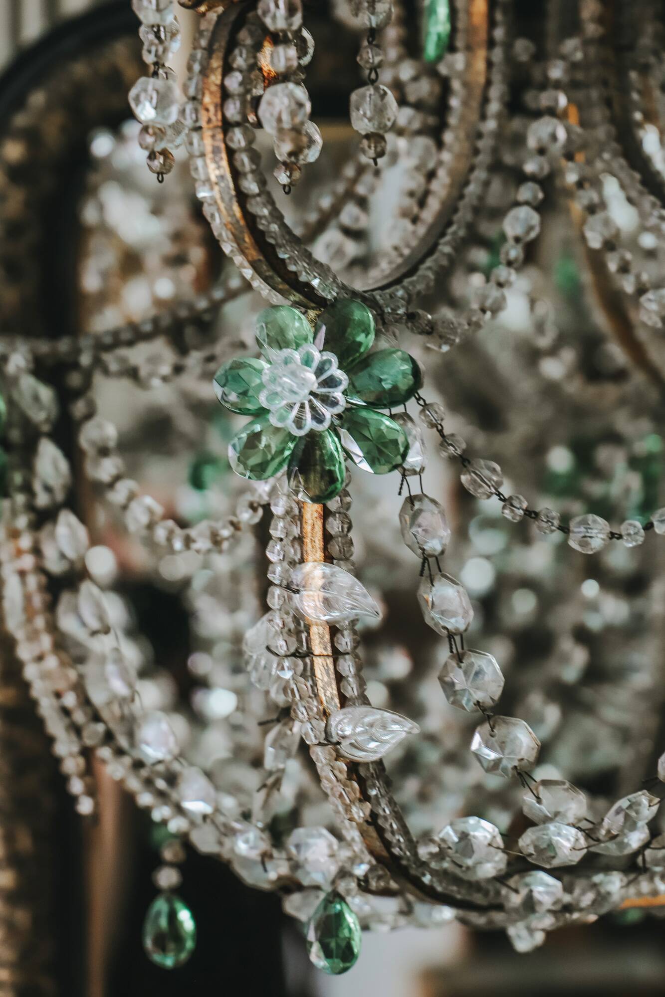 Ensemble de deux appliques ou appliques en cristal italien avec fleurs vertes