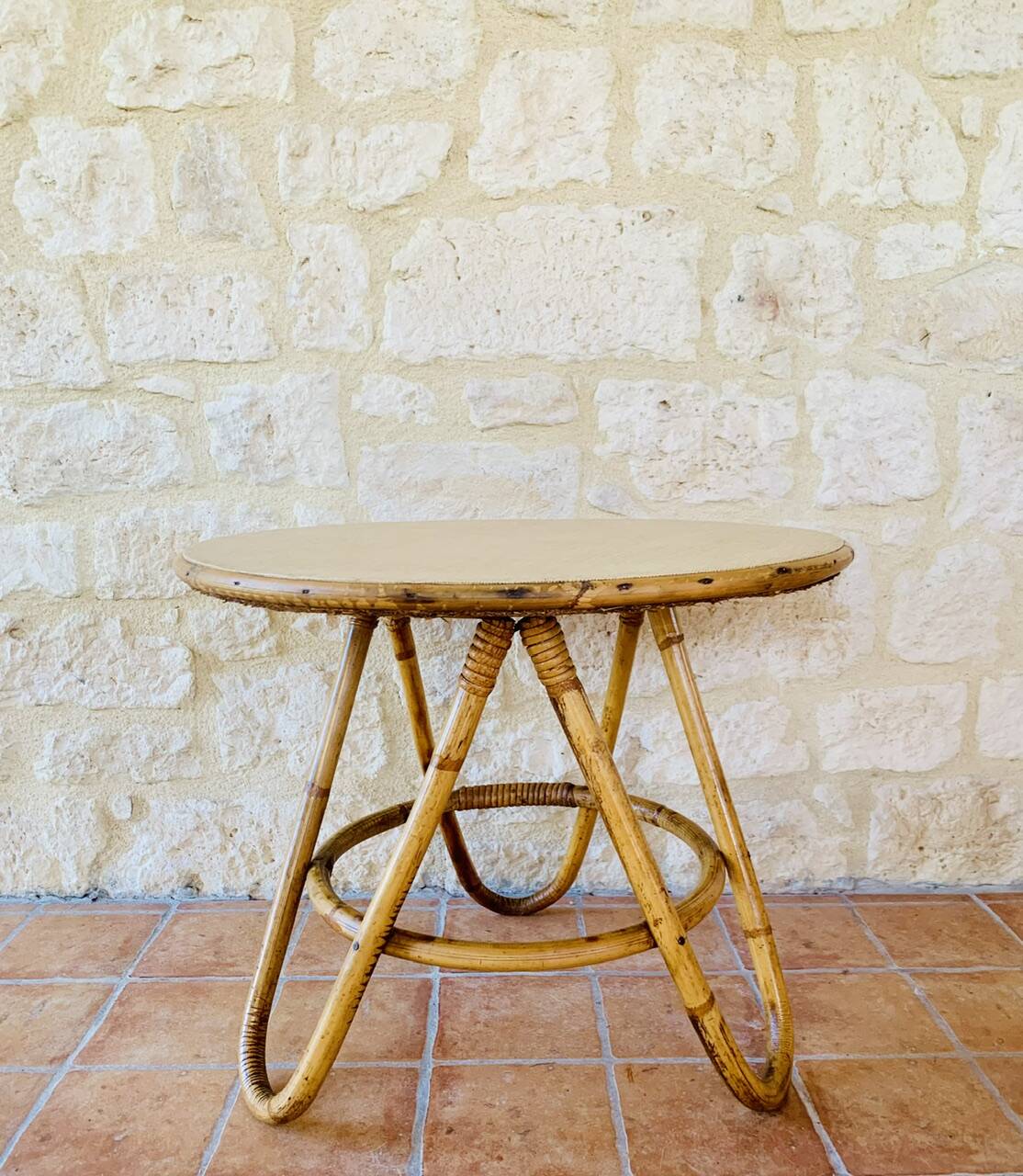Table d'appoint en bambou et rotin circa 60's