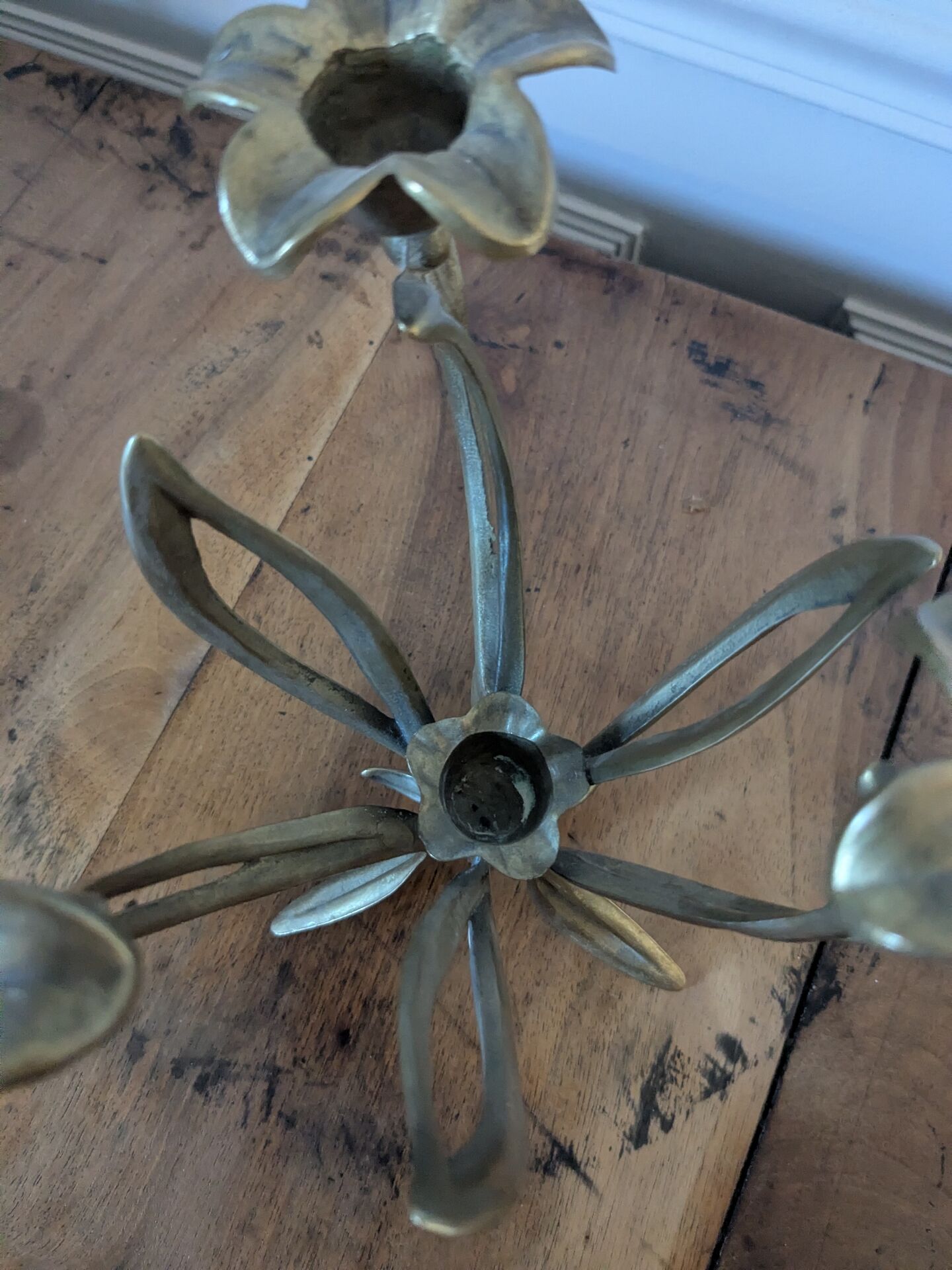 Art Nouveau brass flower chandelier
