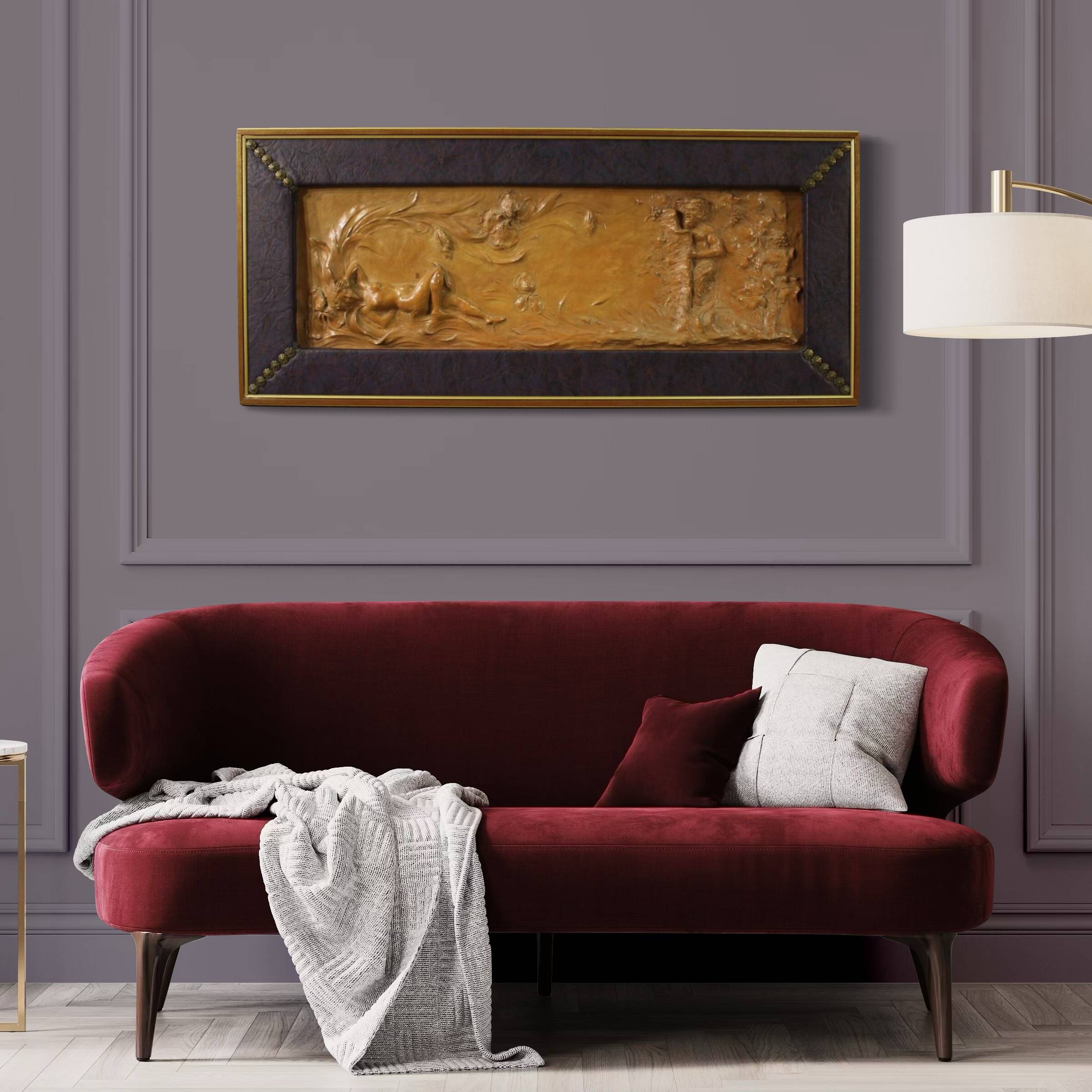 French terracotta bas-relief, Venus with Faun from 20th century