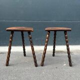 Pair of wooden tripod stools