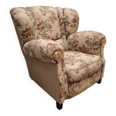 1930s Art Deco Czech Floral Upholstered Wingback Armchair