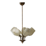 Brass and Glass Mid-Century Chandelier by Itsu, Finland, 1950s