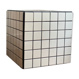 Checkerboard cube bedside table tiled white retro black tile