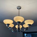 Art Deco chandelier in nickel-plated and opaline metal