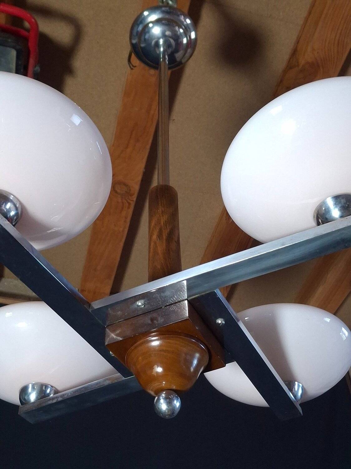 Lustre Art déco années 50 – chrome & opaline rose