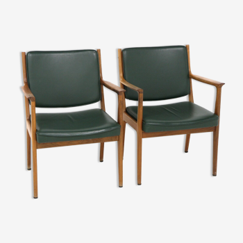 Set de 2 fauteuils en cuir, Karl Erik Ekselius, Suède, 1960