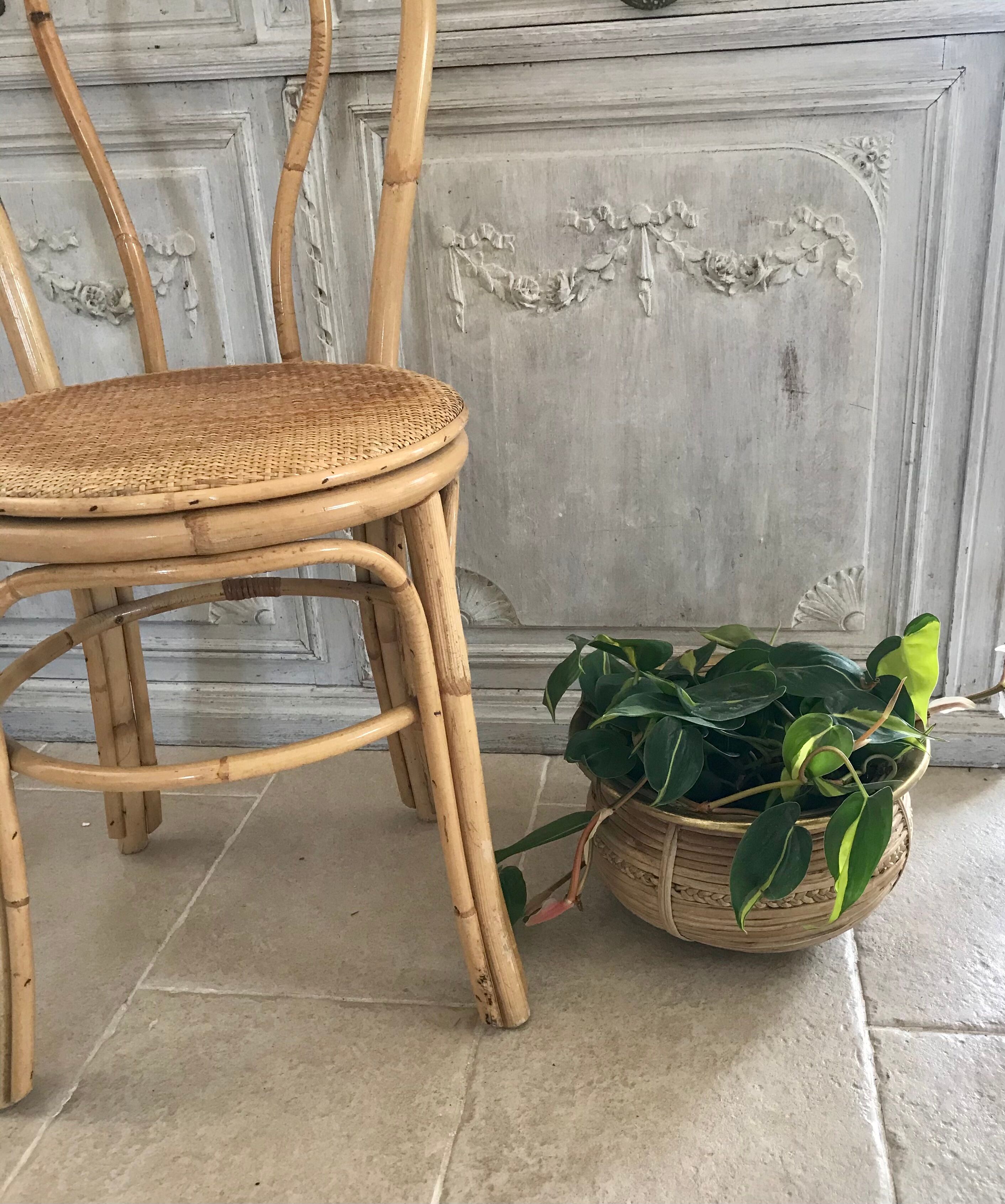 Rattan and vintage brass pot cover