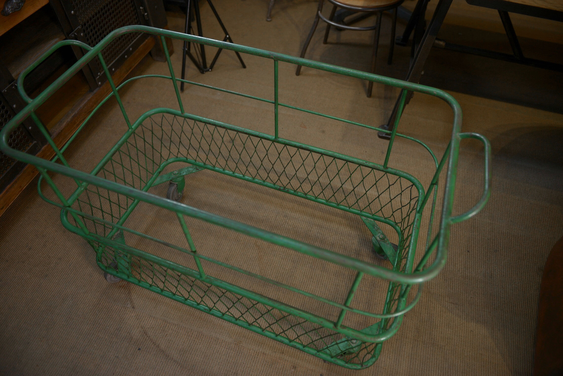 Former factory trolley with wheels from the 1950s