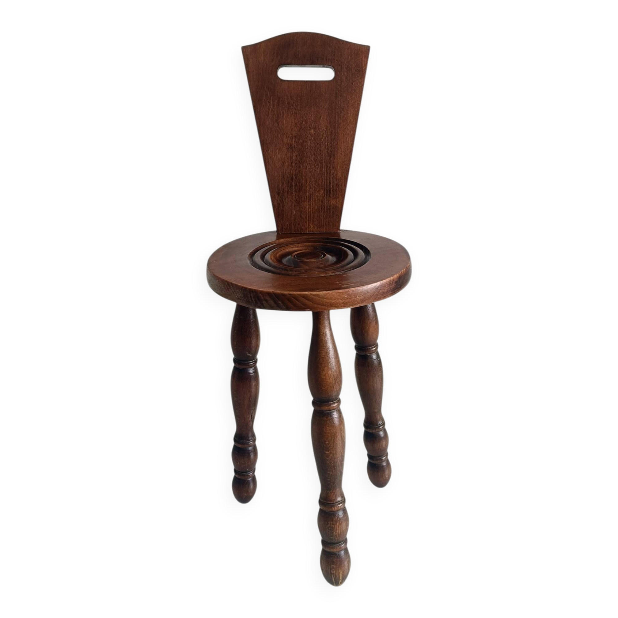 Folk Art Chestnut Wood Tripod Chair, Charles Dudouyt Style, France, 1930s
