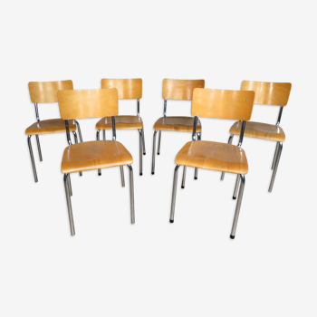 Set de 6 chaises d'école chromées des années 70