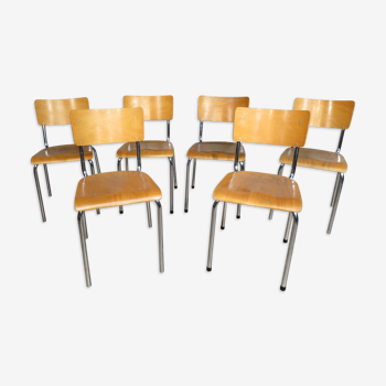 Set of 6 chrome school chairs from the 70s