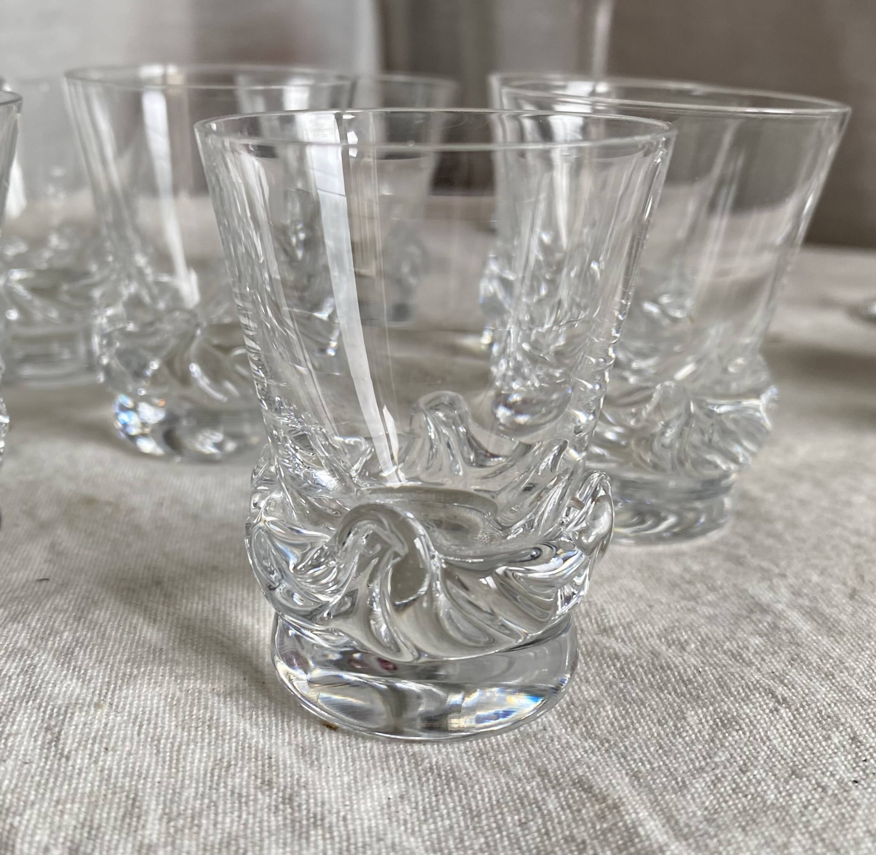 Set of 8 vintage DAUM crystal shooter glasses, 1970s
