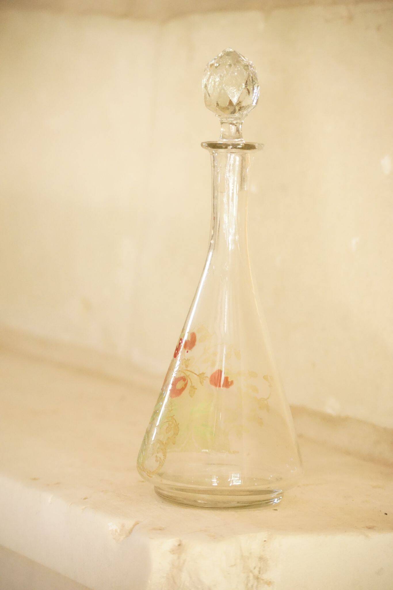 Legras (late 19th century) strawberry enamelled glass liqueur carafe.