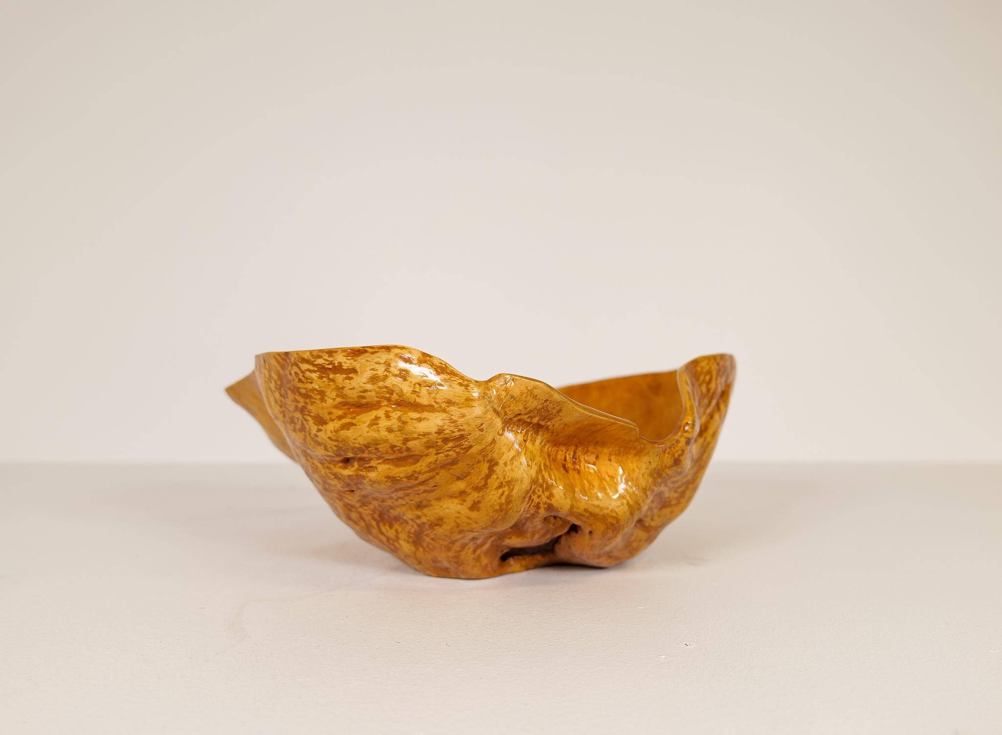 Large Organic Bowl in Curly Birch, Swedish Folk Art, 1962
