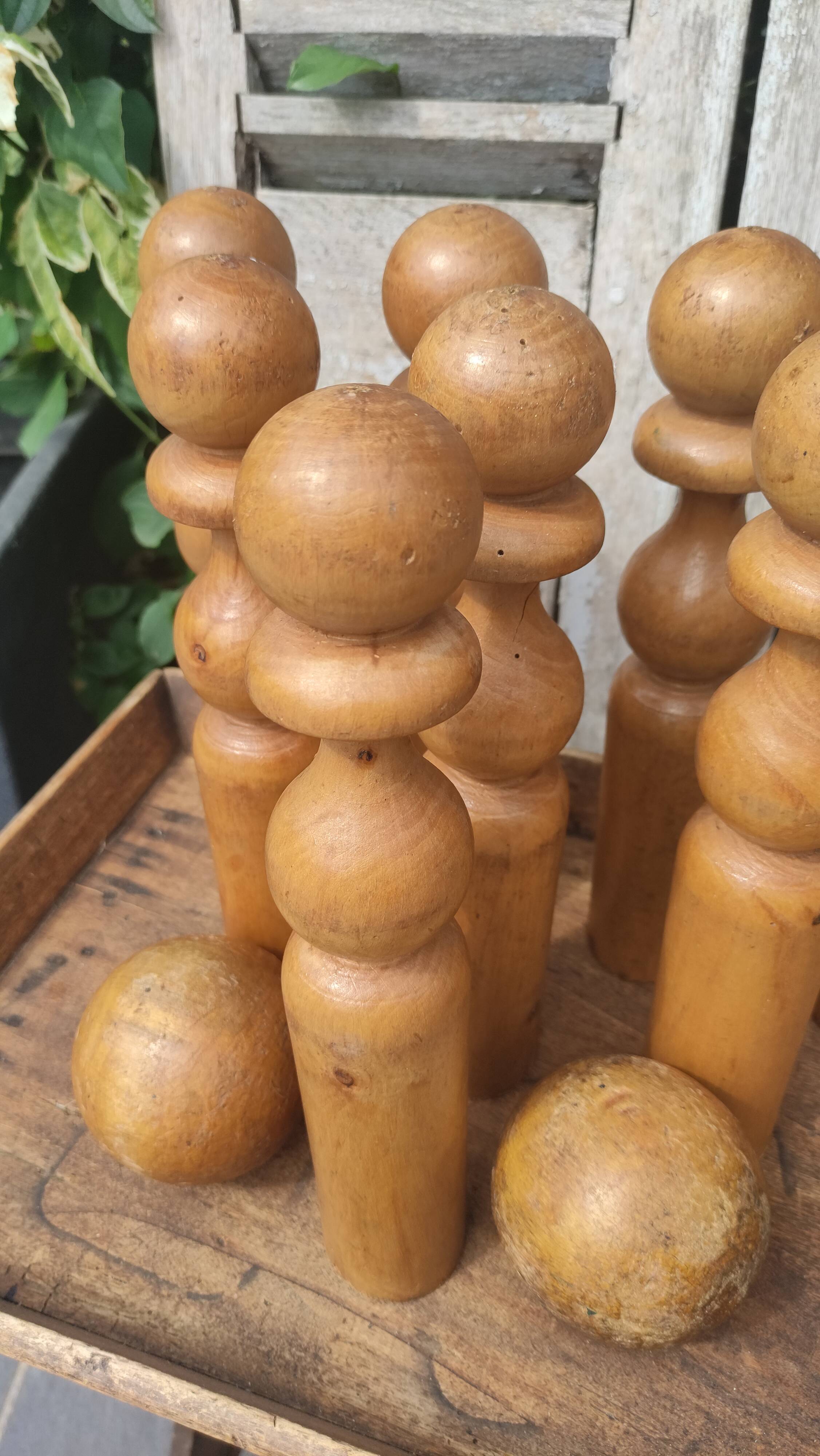 Old vintage wooden bowling game