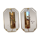 Pair of old brass wall lamps cut glass