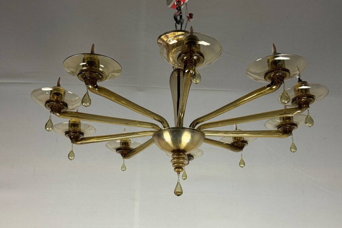 Venetian chandelier in mordoré murano glass by venini circa 1940