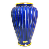 Vintage glazed ceramic vase, cobalt blue and gilt, Lancel Paris