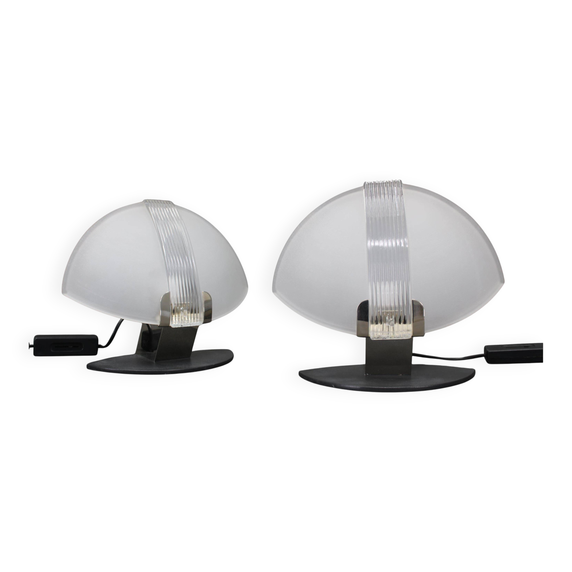 Pair of Italian midcentury table lamps by F. Fabbian, frosted glass, 1980s
