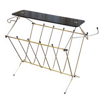Magazine holder in gold metal and black glass - 50s/60s
