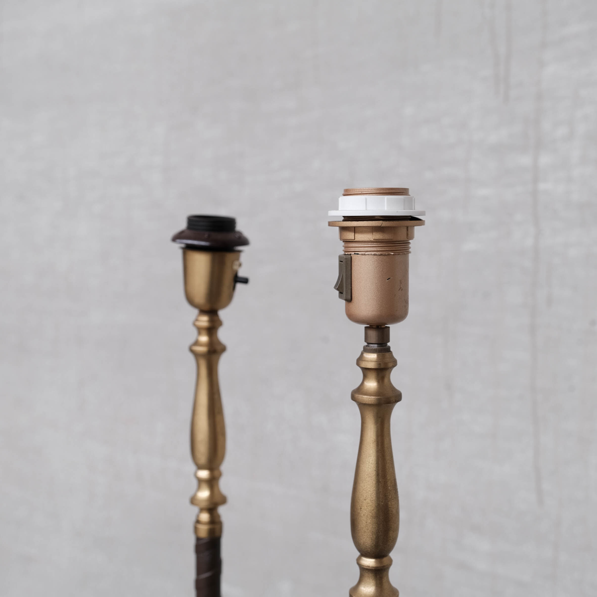 Pair of Leather and Brass Mid-Century Einar Bäckström Floor Lamps