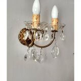 Golden brass wall light and crystal pendants - 2-light rococo light