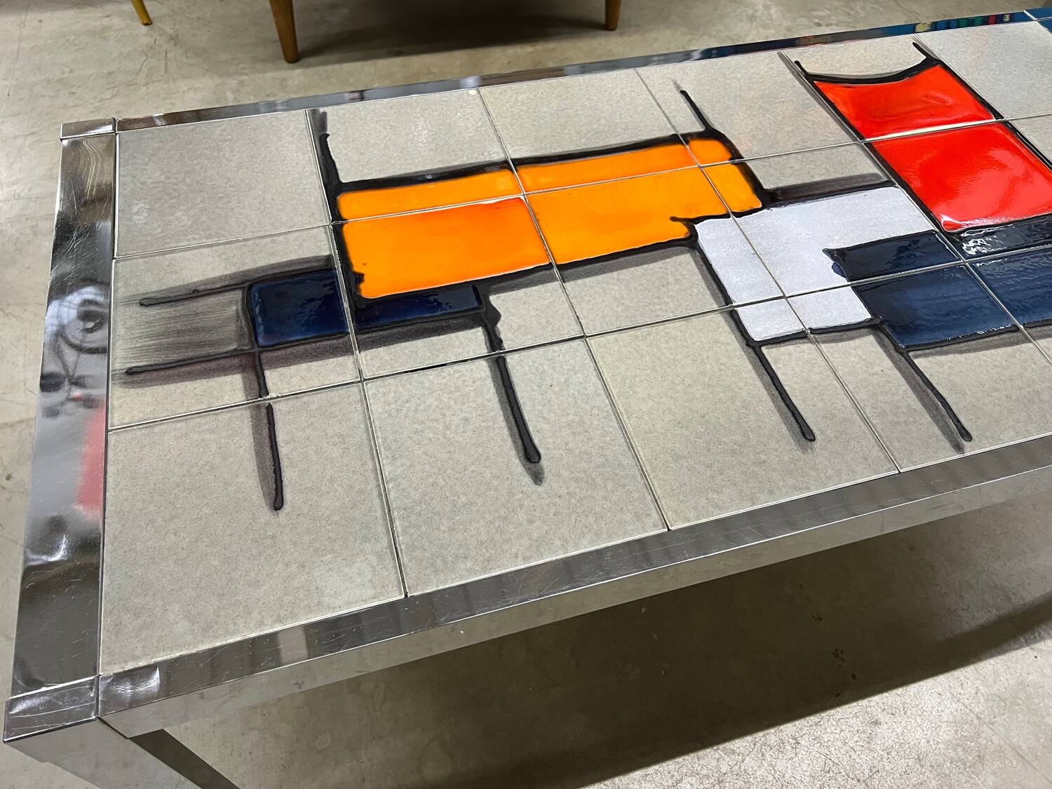 Vintage 70's chrome ceramic coffee table antonio de nisco for juliette belarti