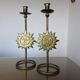 Pair of "sun" candlesticks in metal and wood from the 80s