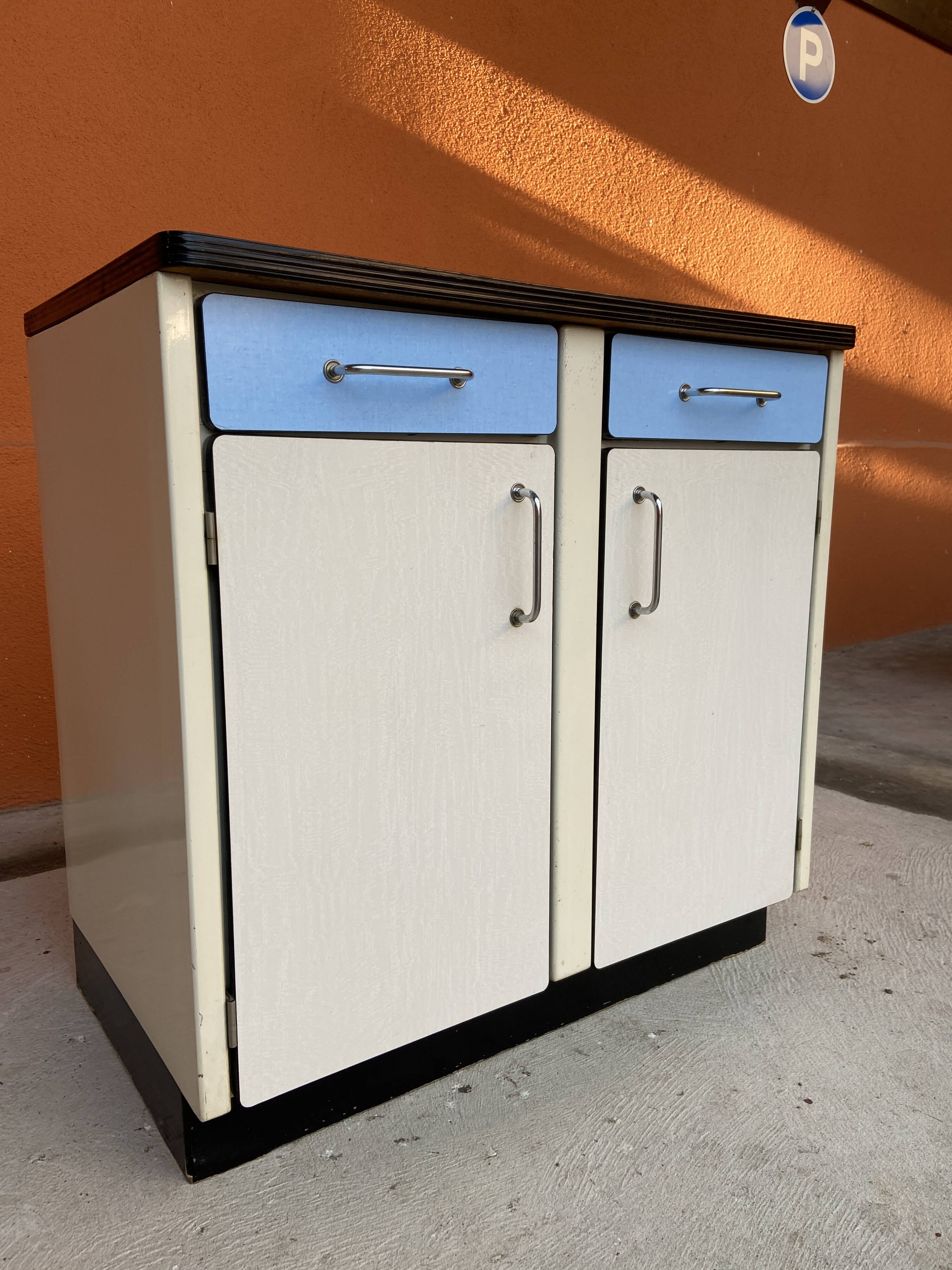 Vintage sideboard in blue formica 1960s