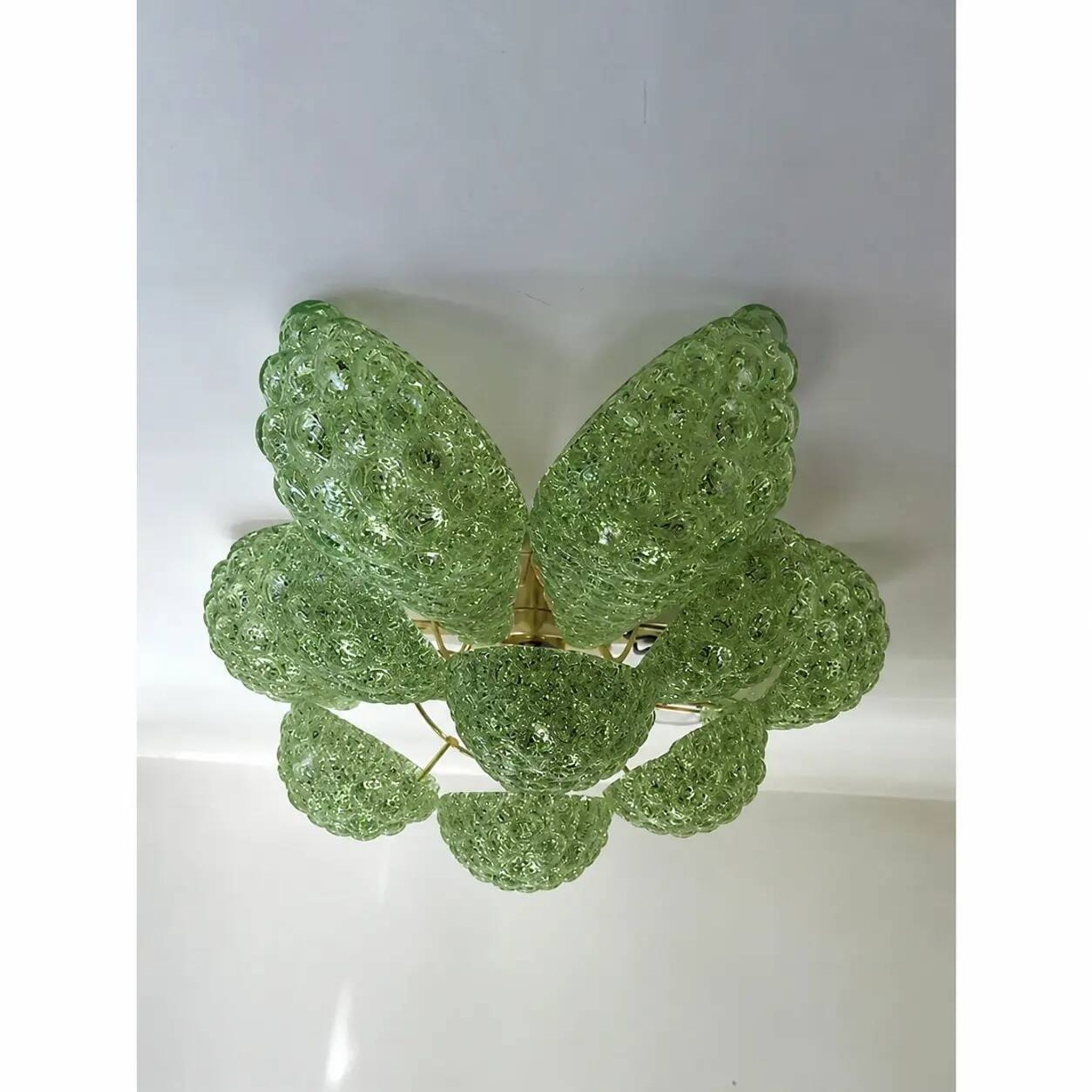 Graniglia Green “Conchiglie” Murano Glass Gold Wall Sconce by Simoeng Lot o