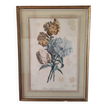 19th century botanical engraving bouquet of flowers Parisian framing