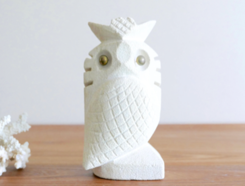 Stone owl, brass eyes, 1960s