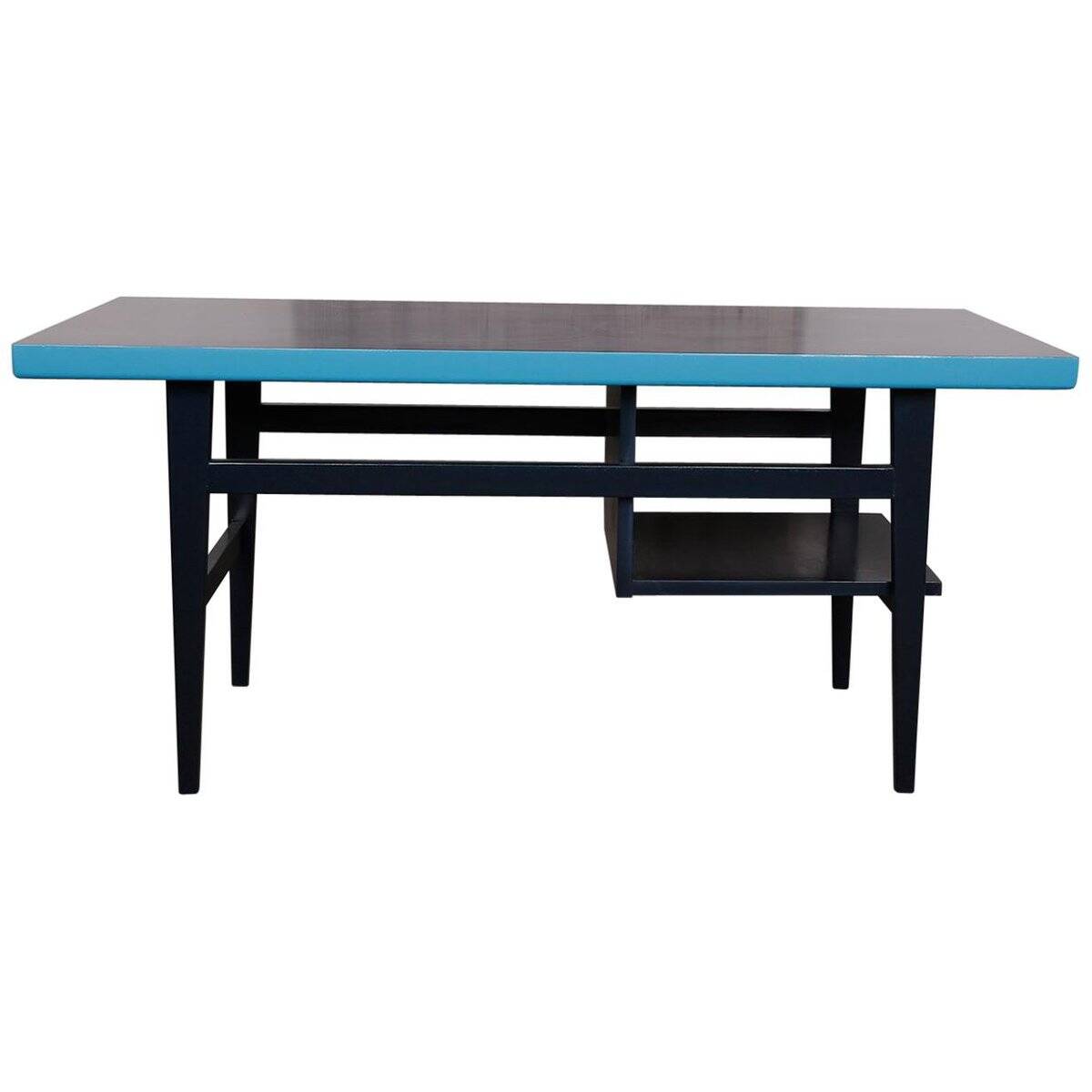 Mid-century coffee table in painted blue and navy wood, 1950s design from the Czech Republic.