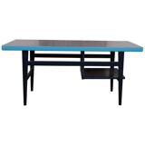 Mid-century coffee table in painted blue and navy wood, 1950s design from the Czech Republic.