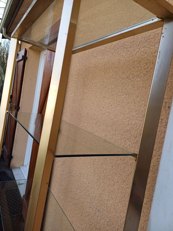 Meuble étagére Vintage Aluminium doré et Verre