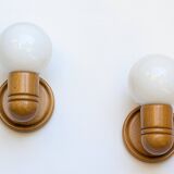 Pair of pine and opaline wall lights