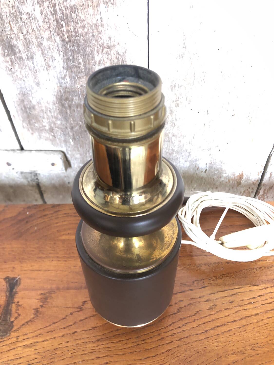 Old vintage golden & brown metal lamp base