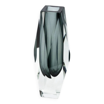 Vase sommerso à facettes, verre de Murano gris-bleu – dlg  Flavio Poli