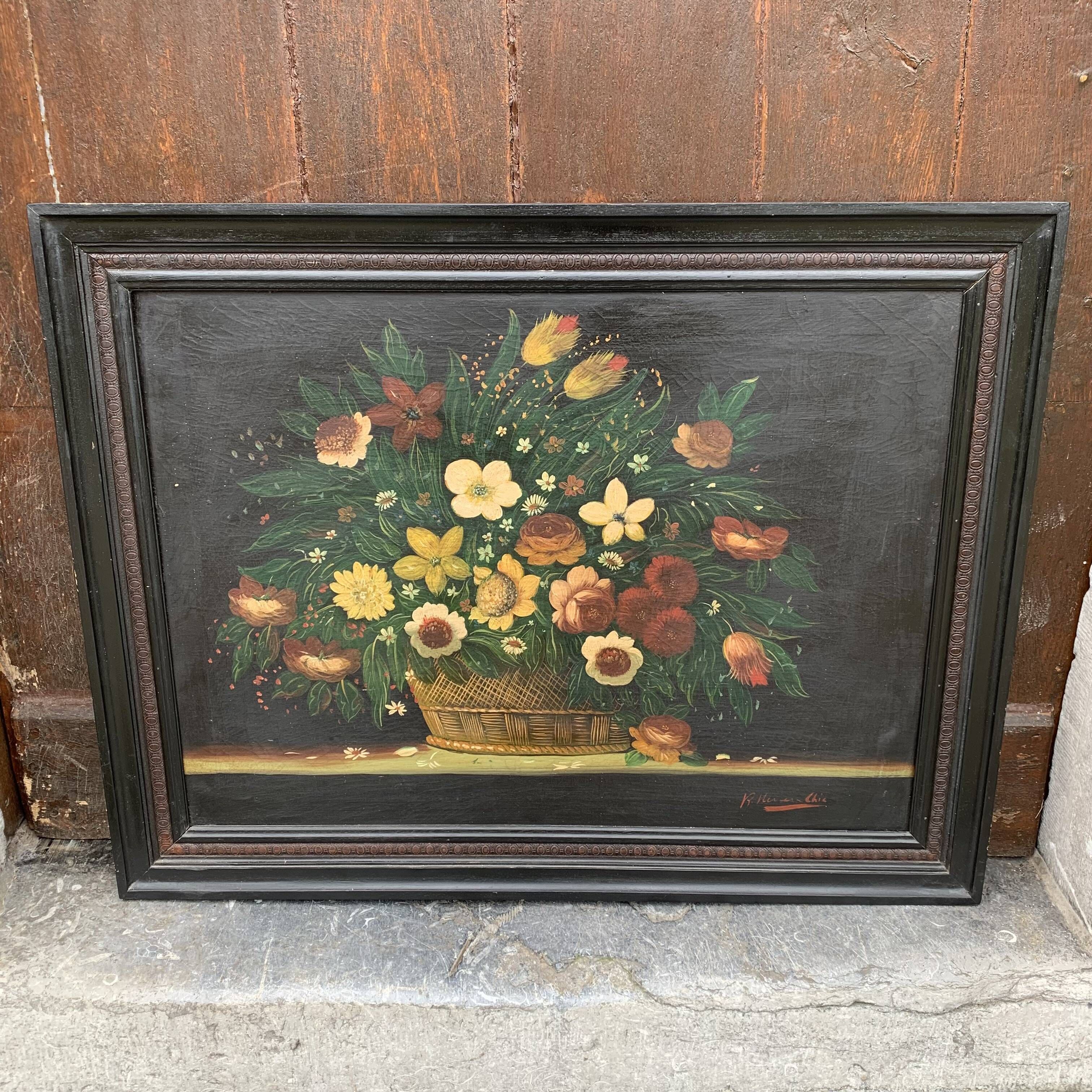 Peinture huile sur toile nature morte au bouquet | Selency