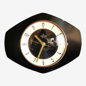 Horloge formica vintage pendule murale silencieuse "Junghans noir doré"