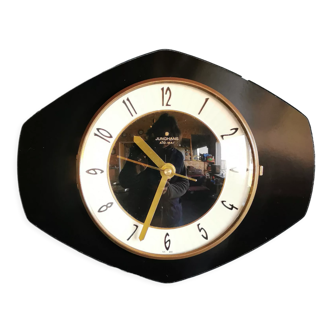 Vintage formica clock silent wall clock "Junghans golden black"