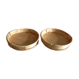 Duo of wicker round baskets
