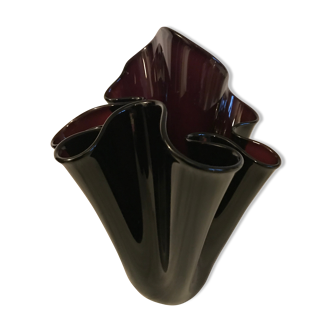 Venini Murano 1950 black glass handkerchief vase