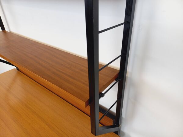 Bureau italien moderniste avec bibliothèque étagère string teck métal