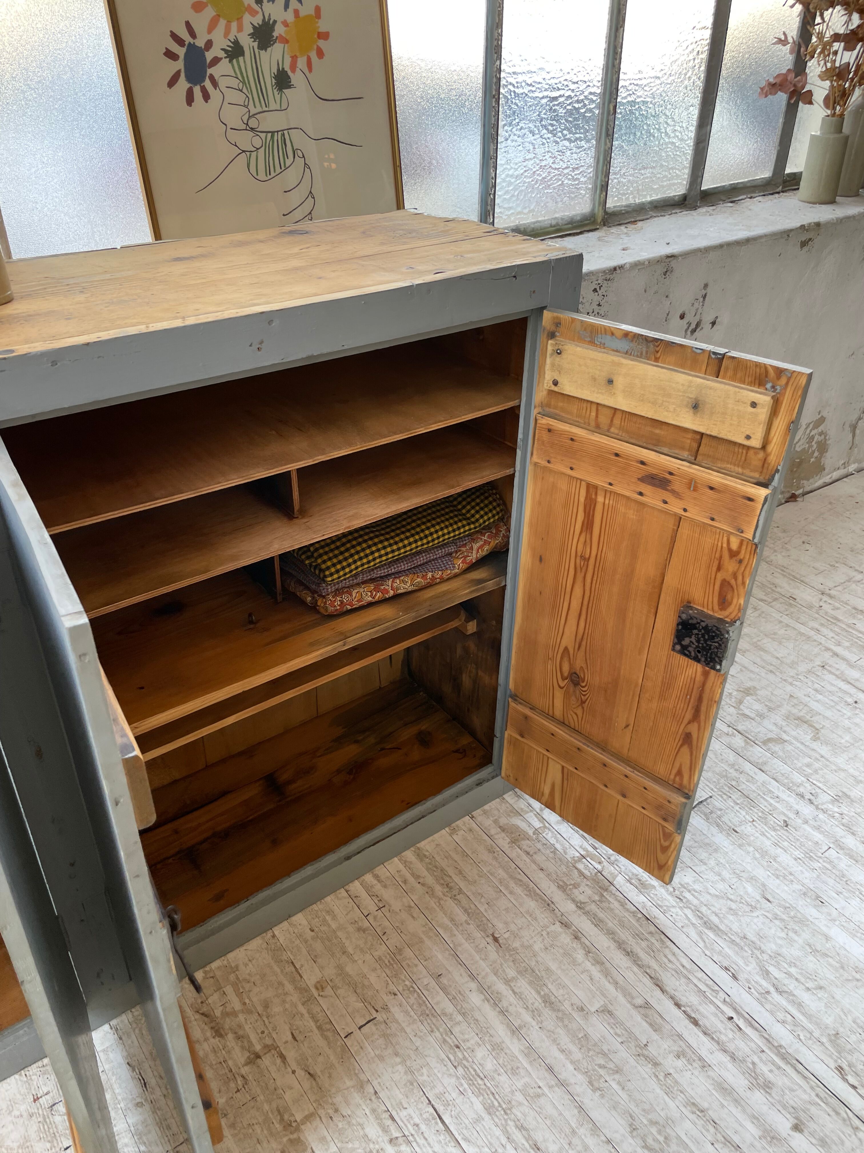 Factory blue patinated workshop furniture