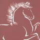 Mokuchu Urushibara : Estampe japonaise, cheval cabré (rouge), gravure sur bois signée